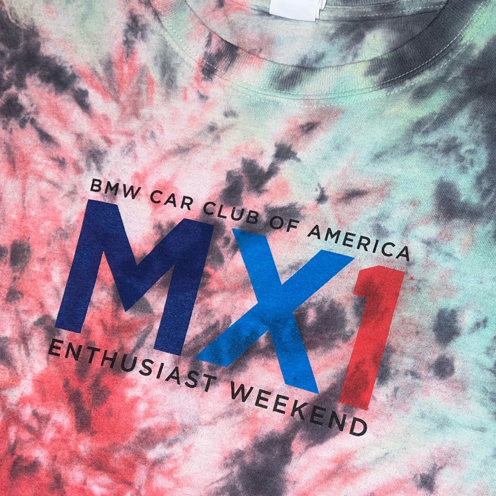 BMW Enthusiast Car Club Blue, Red Green Tie Dye Short Sleeve Shirt Size XL - Picture 3 of 10